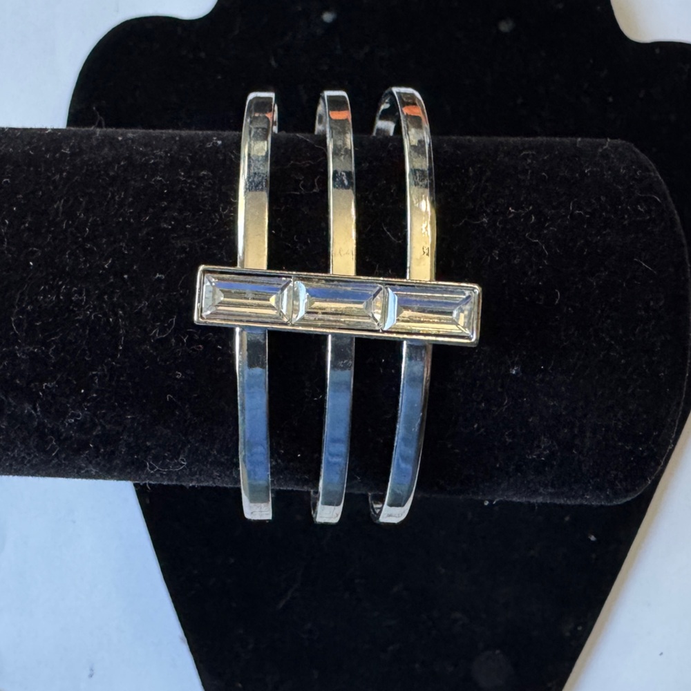 Silver Triple Band Bracelet with Gem Accents